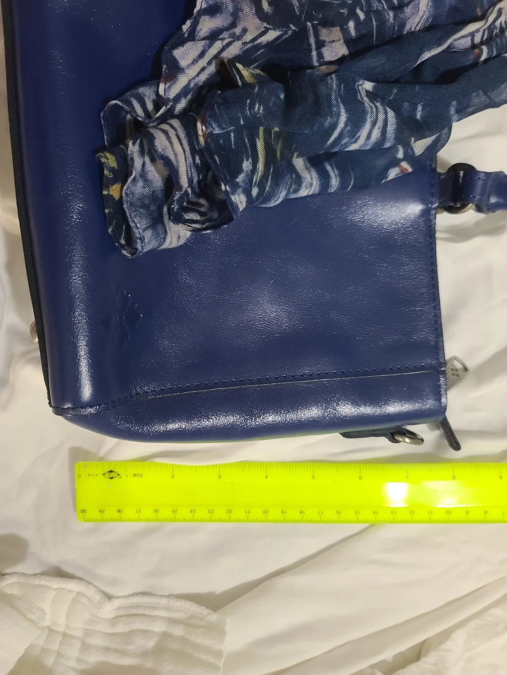 Patricia Nash Aileen Leather Top Handle Satchel Navy Peony With Scarf